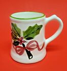 N S GUSTIN CO. Laurie Gates Vtg. Holly Christmas Hand Painted Mug Cup 12oz Rare!
