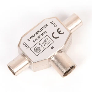PAL TV IEC DVB-T 1F/2M 2 Way Aerial Coaxial Antenna Signal Splitter Metal*$i - Picture 1 of 9