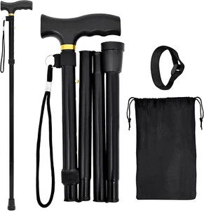 Folding Walking Cane - Lightweight, Adjustable, Anti-Slip, Portable,Storage Bag - Picture 1 of 12