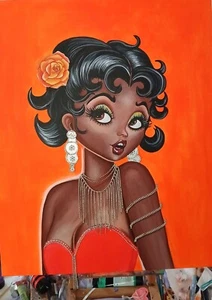 Betty Boop Cartoon Original Painting 24" x 30" Wall ART Jewelry B jewels collect - Picture 1 of 6