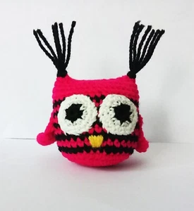 Crochet owl Pink black bird Pocket worry pet Anxiety toy Amigurumi bird handmade - Picture 1 of 8