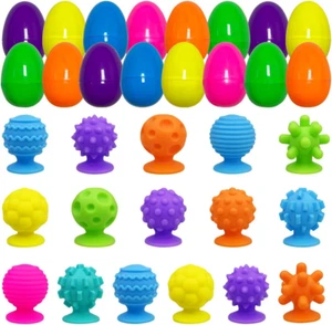 16 Pack Plastic Prefilled Easter Eggs with Textured Suction Cup Sensory Toys ins - Picture 1 of 7