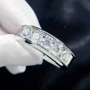 5Ct Round Cut Lab-Created Diamond 5-Stone Men's Wedding Ring 14K White Gold Over - Picture 1 of 3