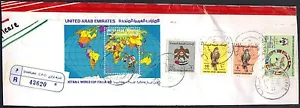 UAE 1990 SHARJAH CPO REGISTERED LABEL & FRANKED SOUVENIR WORLD CUP & 32.25 DIR - Picture 1 of 1