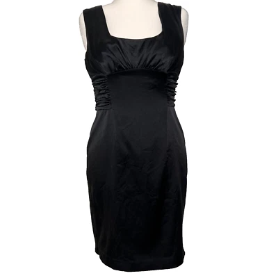 Marciano женщин Midi шелк платье молнии черный собранными в Рюш событие дизайнер вечер LBD большой - Изображение 1 из 4