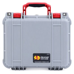 Silver & Red Pelican 1400 case with foam. - Picture 1 of 3