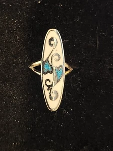 Vintage Turquoise Chip Nickle Silver Woman's Rings Size 4.5 Resin Filled - Picture 1 of 1