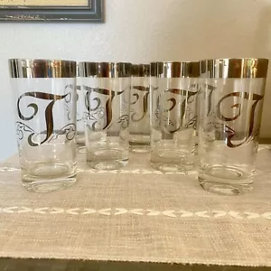 7 MCM DOROTHY THORPE Silver Band Monogram "T" Highball Glasses Tumblers 5.5" - Picture 1 of 3