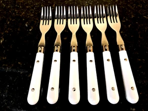 Mardi Gras Pattern Set Of 6 Dinner Forks 7 3/4" White Handle Stainless Taiwan - Picture 1 of 3