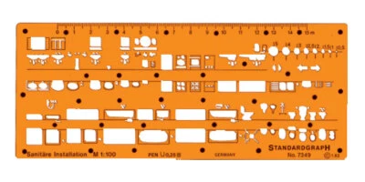 standardgraph 7349 Schablone Sanitäre Installation I.  1:100   - NEU & OVP - Bild 1 von 2