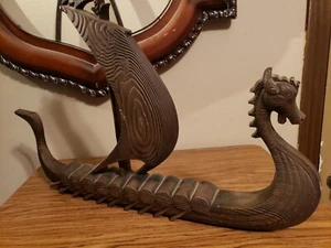 WIKINGERSCHIFF MCM Wurzelholz Wandskulptur nordisch dänisch modern Drache 22"x16" - Bild 1 von 9