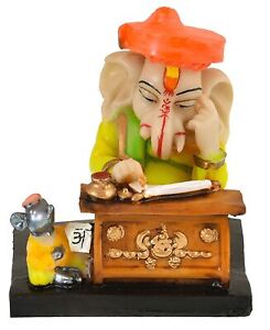 Marble Dust Handcrafted Munim Ganesha Doing Business Accounting Statue for Home