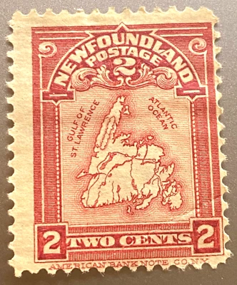 Terranova #86 MH OG 2c Mapa Carmín Sello Golfo de San Lorenzo Canadá 1897 Foto 1 de 2