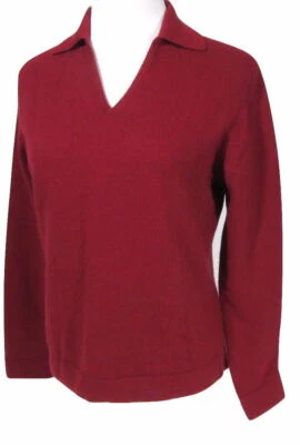 GENEVA 100% Mongolian CASHMERE Fitted SWEATER V Neck Collar CHERRY Pullover PL M - Image 1 of 4