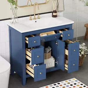 36'' Bathroon Vanity with Resin Sink Combo Set, Modern Freestanding Single Bathr - Picture 1 of 12