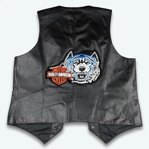 Vintage Bermans Leather Motorcycle Biker Vest Size 44 Harley Davidson Wolf Patch - Picture 1 of 20