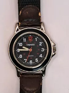 Vintage Watch Capezio Men's Quartz Black Retro 100% Leather Band Needs Battery - Picture 1 of 6