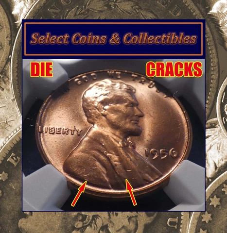 1956-P Lincoln Wheat Cent NGC MS 64 RD "BIG RED" Die Crack/Chip Error! #2020 Cover