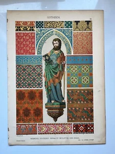 Gothic Weaving Embroidery Enamel Sculpture genuine antique chromolithograph 1889 - Picture 1 of 6