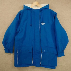 Reebok Vintage Jacket Mens M Royal Blue Logo Embroidered Hooded Pockets Full Zip - Picture 1 of 20