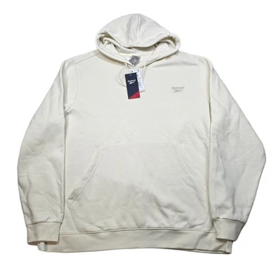 Reebok Fleece Hoodie Sweatshirt Mens 2XL Vintage Chalk White Identity Logo NEW - Image 1 of 4