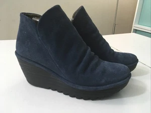 Botín Fly London Yip Azul Gamuza Cremallera Cuña Para Mujer Talla EU 39 US 8/8.5 - Imagen 1 de 22