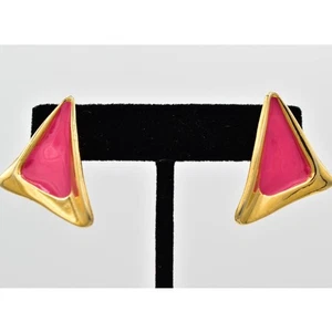 Vintage Dangle Earrings Gold Pink Enamel Geometric Chunky USA Made NOS 1980s 9H - Picture 1 of 12