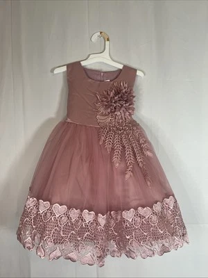 Vestido de Noiva Flor Meninas Noite Rosa Tule Renda Tamanho 4-5 Anos Novo sem etiquetas - Imagem 1 de 4