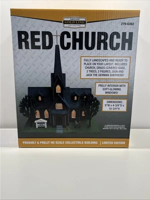 MENARDS GOLD LINE COLLECTION RED CHURCH PREBUILT & LIT O SCALE COLLECTIBLE - Image 1 of 4