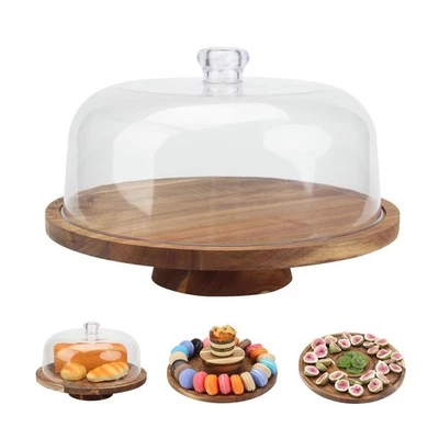 Soporte de madera para pasteles de 12"" con cubierta de cúpula, soporte para pasteles multifunción para servir pl... Foto 1 de 4