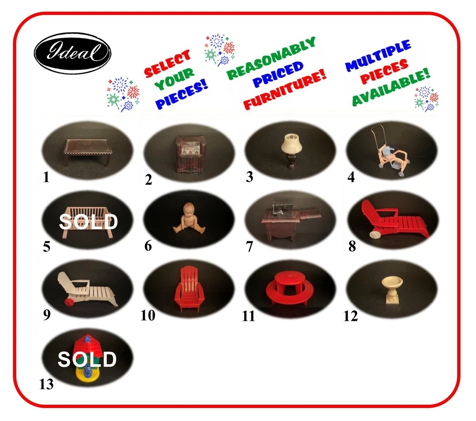 Винтажная мебель для кукольного домика ИДЕАЛЬНЫЙ масштаб 3/4 дюйма жесткий пластик - Изображение 1 из 1