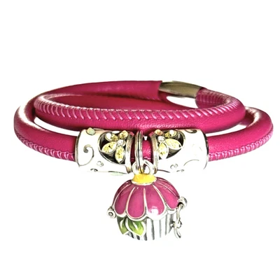 BRIGHTON Pink WOODSTOCK Bracelet Flower Cupcake Charm & Yellow Giardino Bead NWT - Image 1 of 2