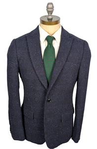 SCOTCH & SODA Tweed Fleck Navy Check Suit Dual Vent Jacket Flat Front Sz L - Picture 1 of 9