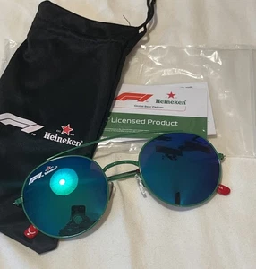 Formel 1 Sonnenbrille rund verspiegelt grünes Gestell rote Spitzen F1 lizenziert Promo Etui - Bild 1 von 5