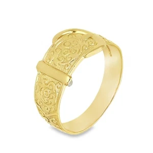 9ct Yellow Gold Patterned Buckle Ring - Size T - 11mm - Picture 1 of 4