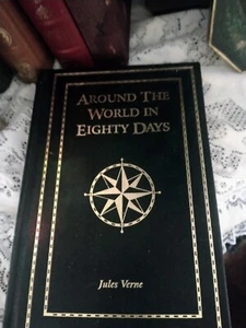 Jules Verne Hardcover Leather Bound Gold Leaf Pages Around The World In 80 New - Picture 1 of 4