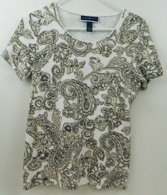 Karen Scott Ladies Top Paisley Size Small Tan Grey Black - Image 1 of 4
