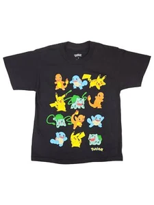 Pokemon Boys Black Short Sleeve Pikachu Squirtle Charmander Tee Shirt - Picture 1 of 2