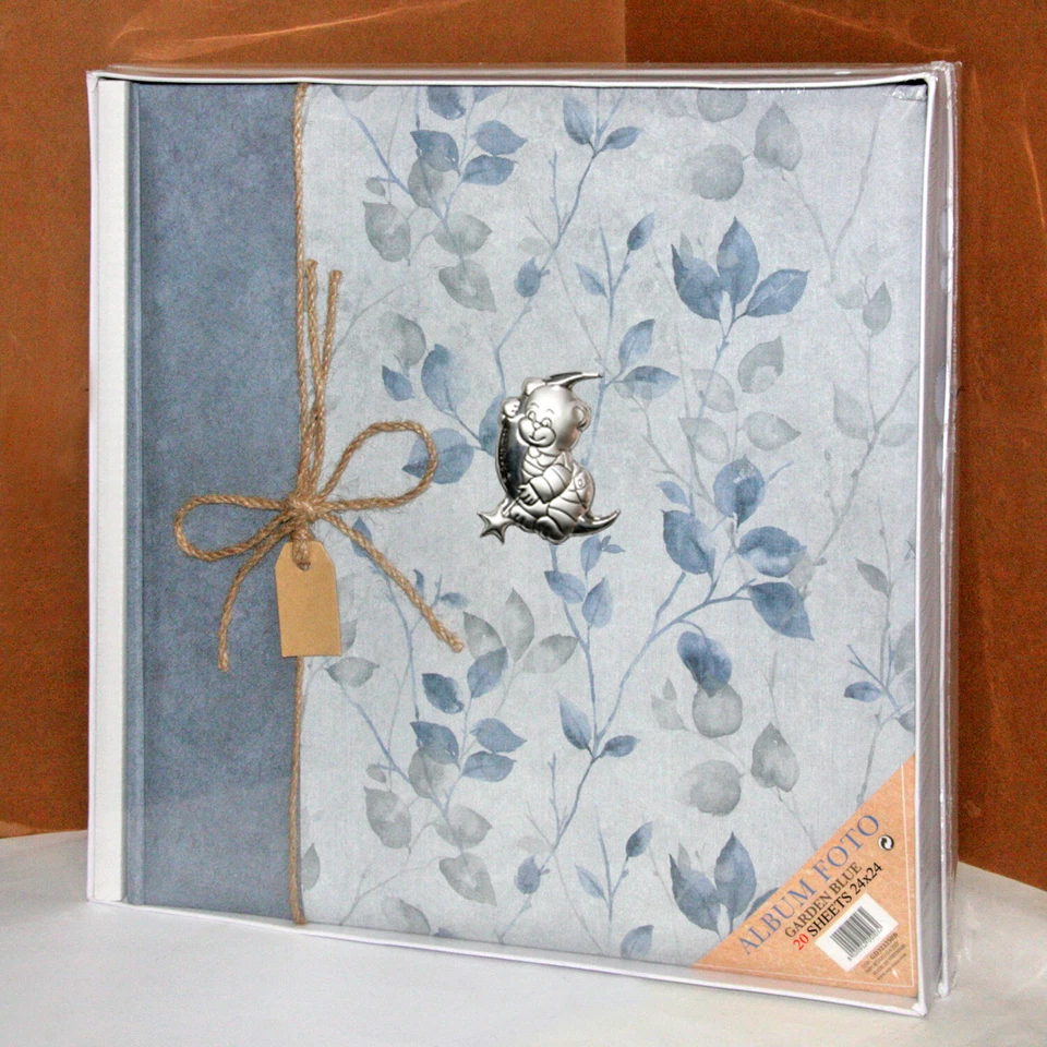 Album fotografico Nascita Battesimo targa argento 24x24 20 fogli Garden Blu - Immagine 1 di 1