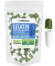 Size 00 Clear Green/White Empty Gelatin Pill Capsules Kosher Gluten-Free USA