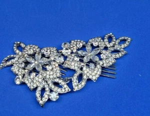 Bridal Wedding Party Prom Flower Crystal Silver Hair Clip Comb 4" CLASSY - Picture 1 of 2