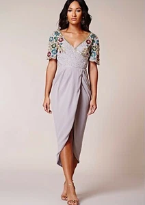 VIRGOS LOUNGE WRAP WEDDING COCKTAIL PARTY MIDI DRESS UK8 EUR36 US4 - Picture 1 of 9
