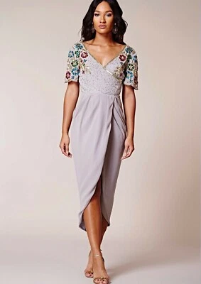 VIRGOS LOUNGE Julisa Boda Cóctel Vestido Fiesta Midi UK14 EUR42 US10 - Imagen 1 de 4