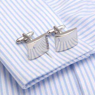 Stainless Steel Classic Smooth Curved Rectangle Silver Plated Plain Cufflinks • 4.99£