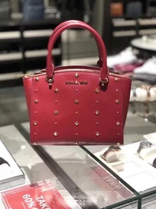 NWT Michael Kors Ellis Small Convertible Satchel Crossbody Stud Cherry Red - Picture 1 of 12