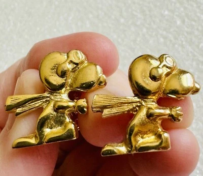 Vintage UFS Gold Tone Peanuts Flying Ace Snoopy Lapel & Tack Pin LOT (2 Pins) - Image 1 of 4