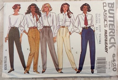 BUTTERICK 6420 Pattern VTG 90s UNCUT Pte Pants Close-fit Tapered Misses 12 14 16 - Image 1 of 4