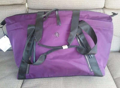 Adrienne Vittadini Dark Plum 18" Nylon Duffle Handbag Purse NEW Roomy Weekend - Image 1 of 4