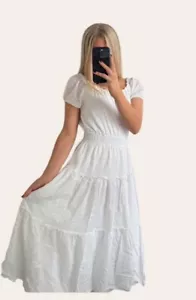 Tommy Hilfiger White Short Sleeve Swiss Dot Maxi Dress Size 14 - Picture 1 of 18
