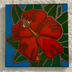 Piastrelle Kala Koa delle Hawaii Jeffrey Chee dipinte a mano arte sottopiano 6x6" ibisco - Foto 1 di 4